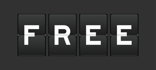 Black color analog flip board with word free on gray background