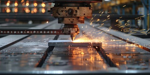 Industrial Laser Cutting Machine Sparks Fly