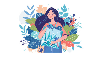 Obraz premium Save our Earth Landing Page Template. Woman Carry 