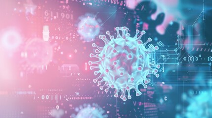 Virus icon, white password entry field, threat detection symbol, front view, highlights secure access, digital binary as object, colored pastel