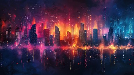 Obraz premium Music on urban city with neon color music background