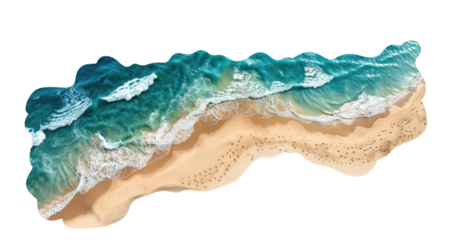 Aerial view of the sea beach, transparent background PNG