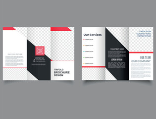 Red Black Creative Modern Corporate Tri-Fold Brochure Template Design. Modern trifold brochure. Professional tri fold brochure.