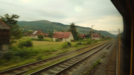 Fototapeta premium As the train passed through small villages the scenery outside the window transformed a reminder of the everchanging nature of life.