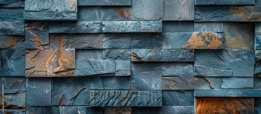 Poster Decorative slate stone wall surface displaying a unique pattern with copy space image.