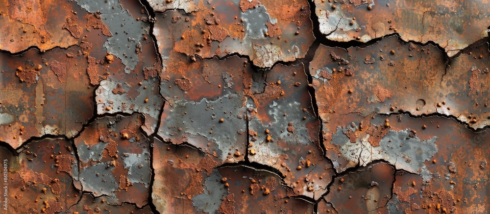 Poster a sheet of rusty metal with cracked, flaky paint offers an abstract texture suitable for a copy spac