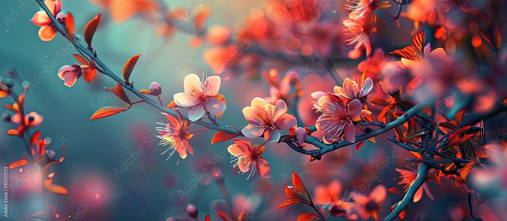 Poster colorful background with stunning blooming branches making a captivating copy space image.
