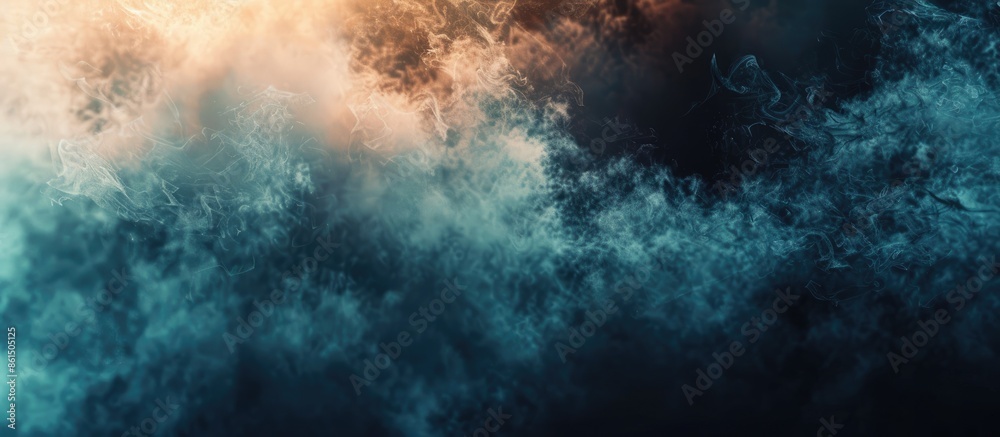 Poster Atmospheric smoke effect over a dark background creating a foggy or steamy texture with copy space image.