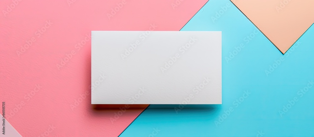 Poster A blank business card mockup on a colored background in a flat lay style with designated copy space image.