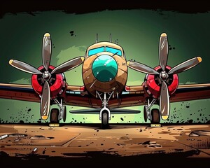 Fototapeta premium Vintage airplane with propellers, nostalgic, sepia tones, realistic illustration