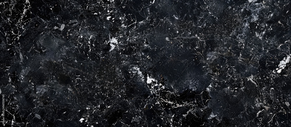 Poster a close-up black marble slab with a granite texture featuring a grainy rock surface design, ideal fo