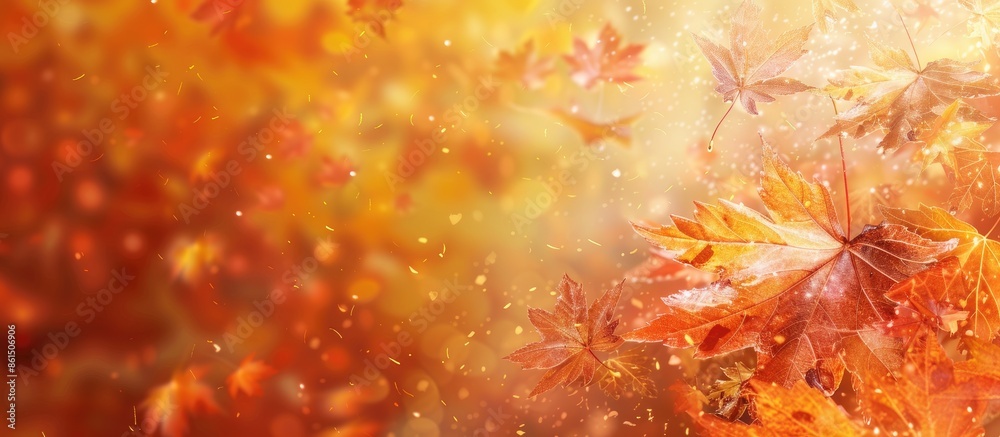 Poster Autumn maple leaves with a background suitable for adding text or images. image with copy space
