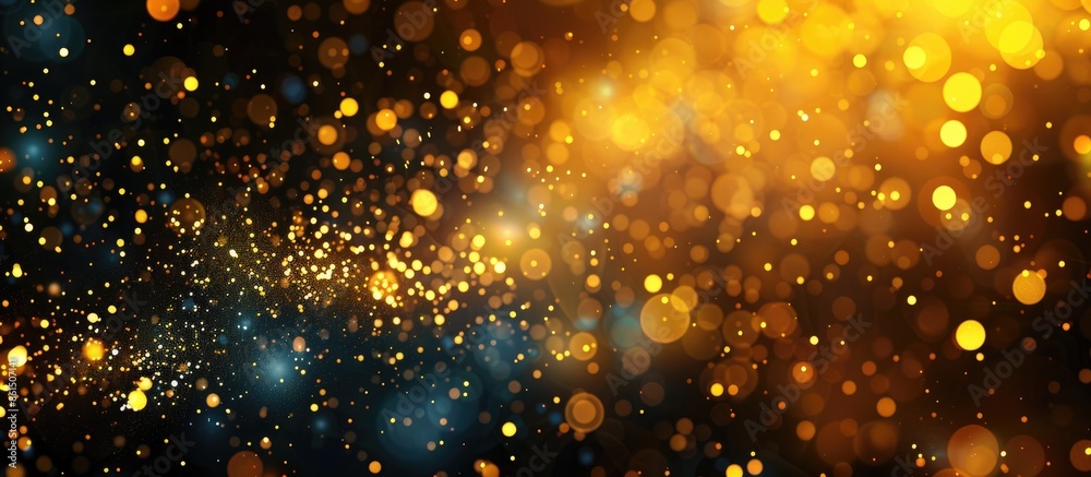 Aufkleber Celebrate with an abstract bokeh background in dark black and warm yellow tones, featuring glittering sparkles and a defocused, festive backdrop with copy space image.