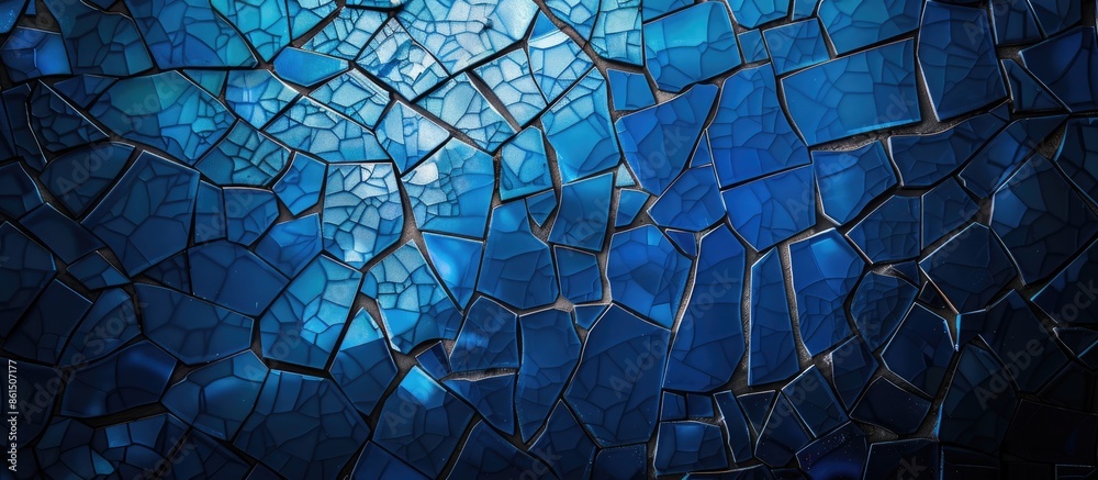 Poster Blue abstract background with mosaic pattern design and black copy space image.