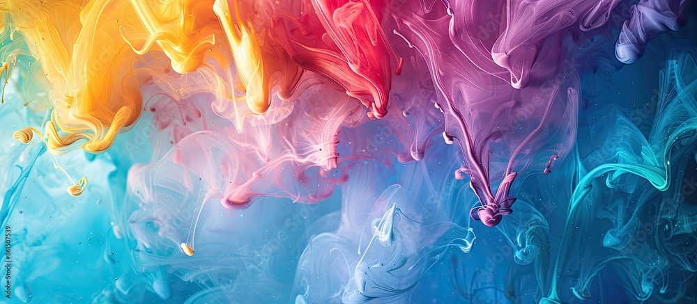 Poster abstract background created by acrylic colors swirling in water, with a copy space image.