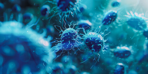 Fototapeta premium Close-up view of a bacterial colony on a blue background
