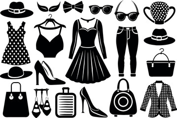 Fashion related editable stroke outline icons isolated on white background flat vector illustration