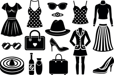 Fashion related editable stroke outline icons isolated on white background flat vector illustration