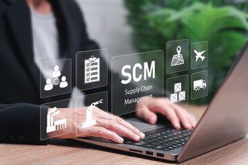 Supply chain management and managing communication systems effectively, Businesswomen plan system global logistics network app at distribution warehouse. Intelligent innovation technology in shipping