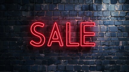 Obraz premium Red neon sale sign on brick wall