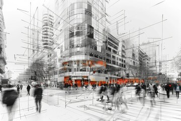 Fototapeta premium Abstract black and white architectural sketch of a government building