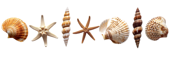Seashells and Starfish Collection on Black Background