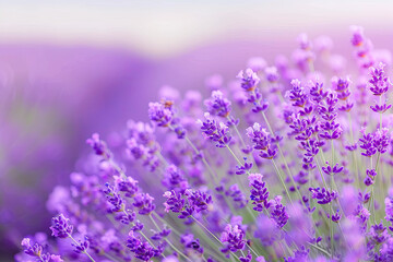 Naklejka premium Closeup of beautiful purple lavender flowers in a field