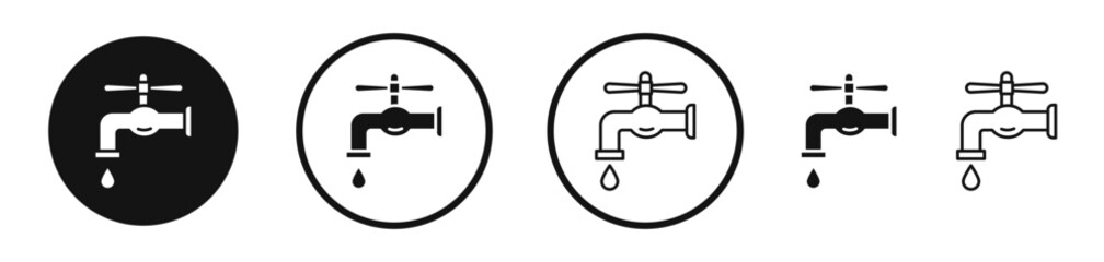 Faucet drip vector icon set in black and white color.