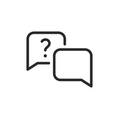 Chat with question, linear style icon. Speech bubbles with a question mark, conversation or inquiry. Editable stroke width.