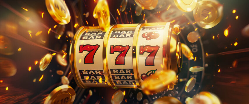 Casino slot machine with golden coins and lucky sevens