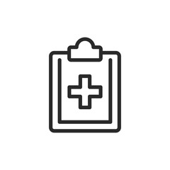Medical documentation, linear style icon. Clipboard with cross. Editable stroke width