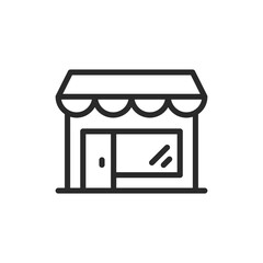 Shop, linear style icon. Store with door, window, and awning. Editable stroke width.