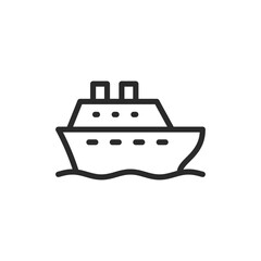 Ocean liner, linear style icon. Multi-level ship with smokestacks. Editable stroke width