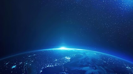 Obraz premium Planet Earth with Glowing Lights on Blue Gradient Background: High-Resolution Professional Photograph in Simple and Clean Flat Design