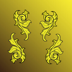 Golden Vintage Decoration Nature Ornament Illustration Vektor