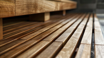 A close-up shot of the slats with elegantly fitted joints and polished surfaces, demonstrating exceptional craftsmanship.