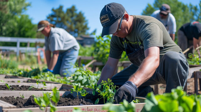 Veterans devote time to tending the community garden, strengthening friendships and enjoying the therapeutic benefits of planting together.