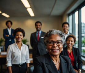 Obraz premium A senior black businesswoman with his colleagues working in the background.