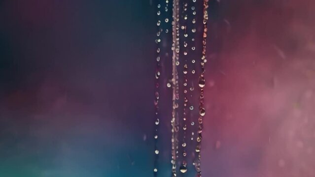 Shiny raindrops splashes falling cascading down wet glossy foggy glass window car outdoor during rainy stormy day backdrop full hd 4k ultra video dwonload
