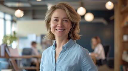 Fototapeta premium The smiling businesswoman in office