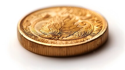 Captivating Closeup of Ornate Golden Coin on White Background