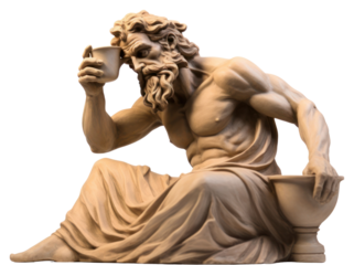 PNG  Greek sculpture drinking coffee statue art white background.