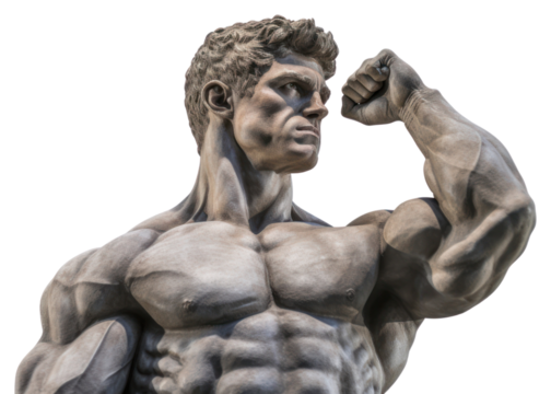 PNG  Greek sculpture flexing muscle statue adult male.