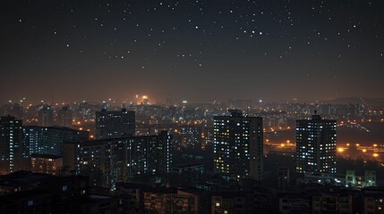 Obraz premium A night sky obscured by urban lights highlights the issue of light pollution, drawing attention to the need for sustainable lighting solutions to preserve natural darkness.
