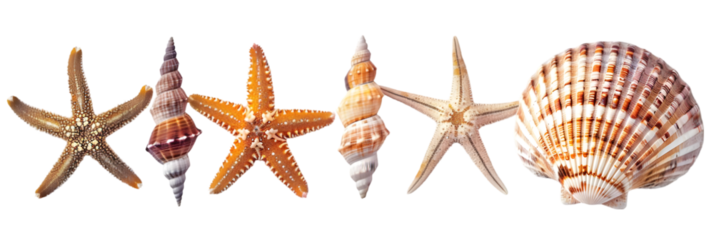 Seashells and Starfish on a Black Background