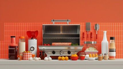Delightful Labor Day Barbecue with Variety of Sauces and Condiments in Minimalist 3D Render