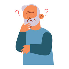 old man confused holding head