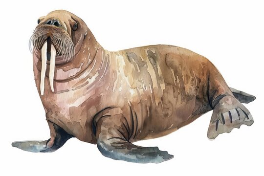 recommend clip art: Cute walrus watercolor clipart on a white background, ideal for adding text