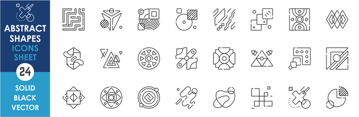 A set of line icons related to abstract shapes. Abstract geometric shapes such as circle, triangle, rectangle, and so on. Vector outline icons set.