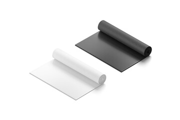 Blank black and white rolled yoga mat mockup, side view